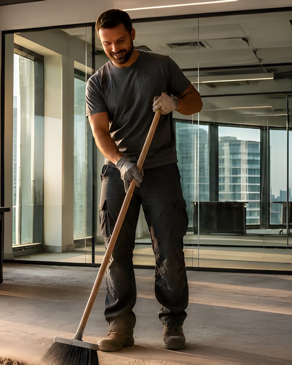 Profissional fazendo limpeza pós-obra